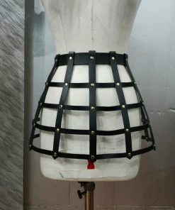 Daisy Corsets USA Black Faux Leather Cage Skirt With Gold Hardware
