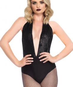Leg Avenue Black Sequin Halter Bodysuit